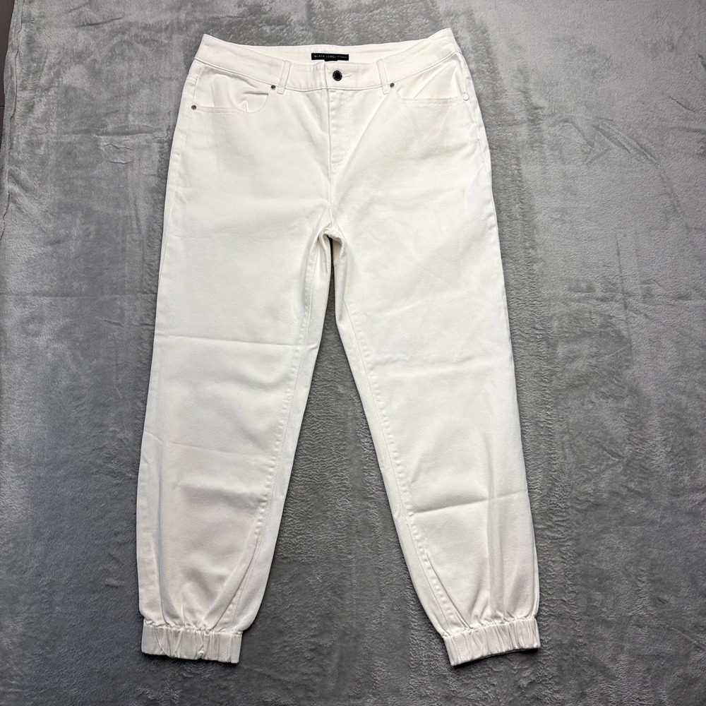 Black Label by Chicos Demin Jogger Pants Size 2 White Zipper Elastic Ankles